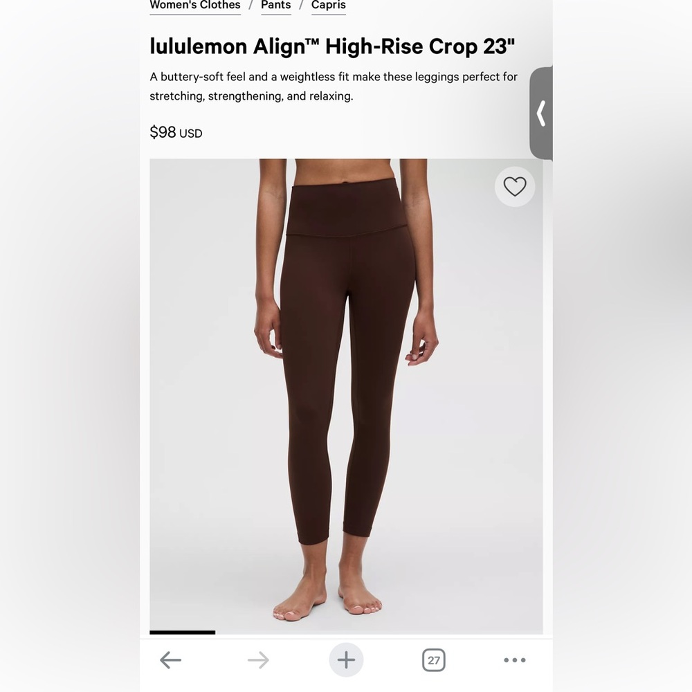 LuluLemon Align™ High-Rise Crop 23" in lava cake